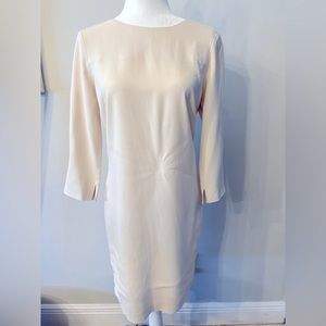 Massimo Dutti Cream Dress Long Sleeve, Draped back with tie. Size USA 6 EURO 38